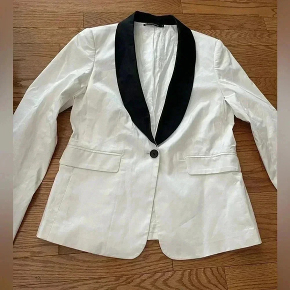 [10]Club Monaco White Cotton Black Collar Lined Single  Breasted Blazer - Picture 5 of 13